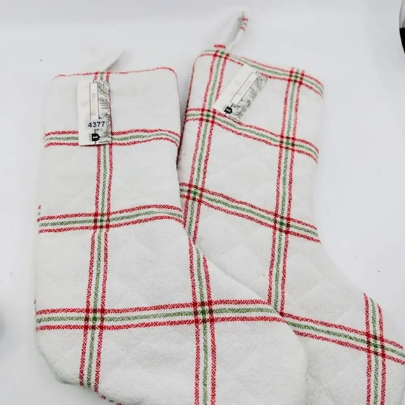 NEW Set Of 2 Christmas Stocking Christmas Decor Farmhouse Rustic Red White 13” - Picture 1 of 3